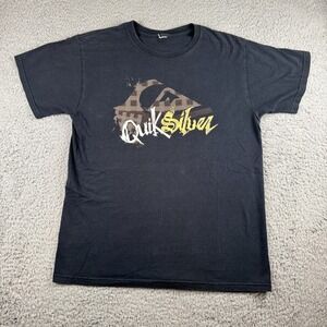 Quiksilver Shirt Men Size S/M Black Short Sleeve Crew Neck Vintage Y2K Graphic T